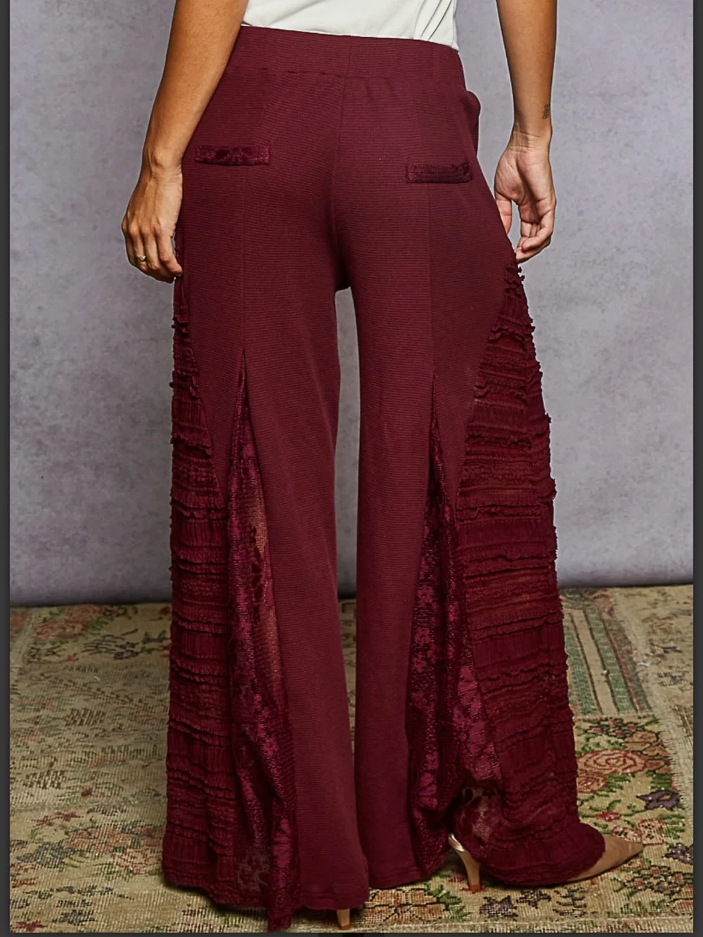 POL Thermal Lace Mix Wide Leg Pants NWOT Small Boho Romantic - Picture 3 of 10